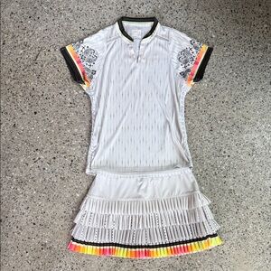Lucky in Love White Pleated Skirt with Multicolor Trim